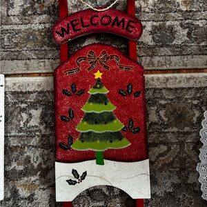 Festive Red and Green Holiday Welcome Sign